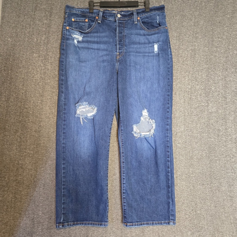 Levi's Ribcage Straight Ankle Jeans Womens 16W High Rise Button Fly Distressed